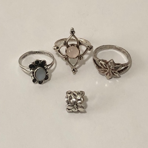 Three Floral Sterling Silver Rings Bundle & Earring Cuffs - Picture 2 of 16